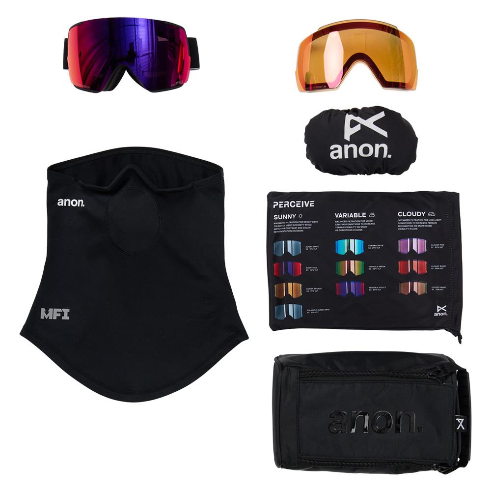 Anon M5S MFI Goggles Black - Perceive Sunny Red + Cloudy Burst Lens + Face Mask