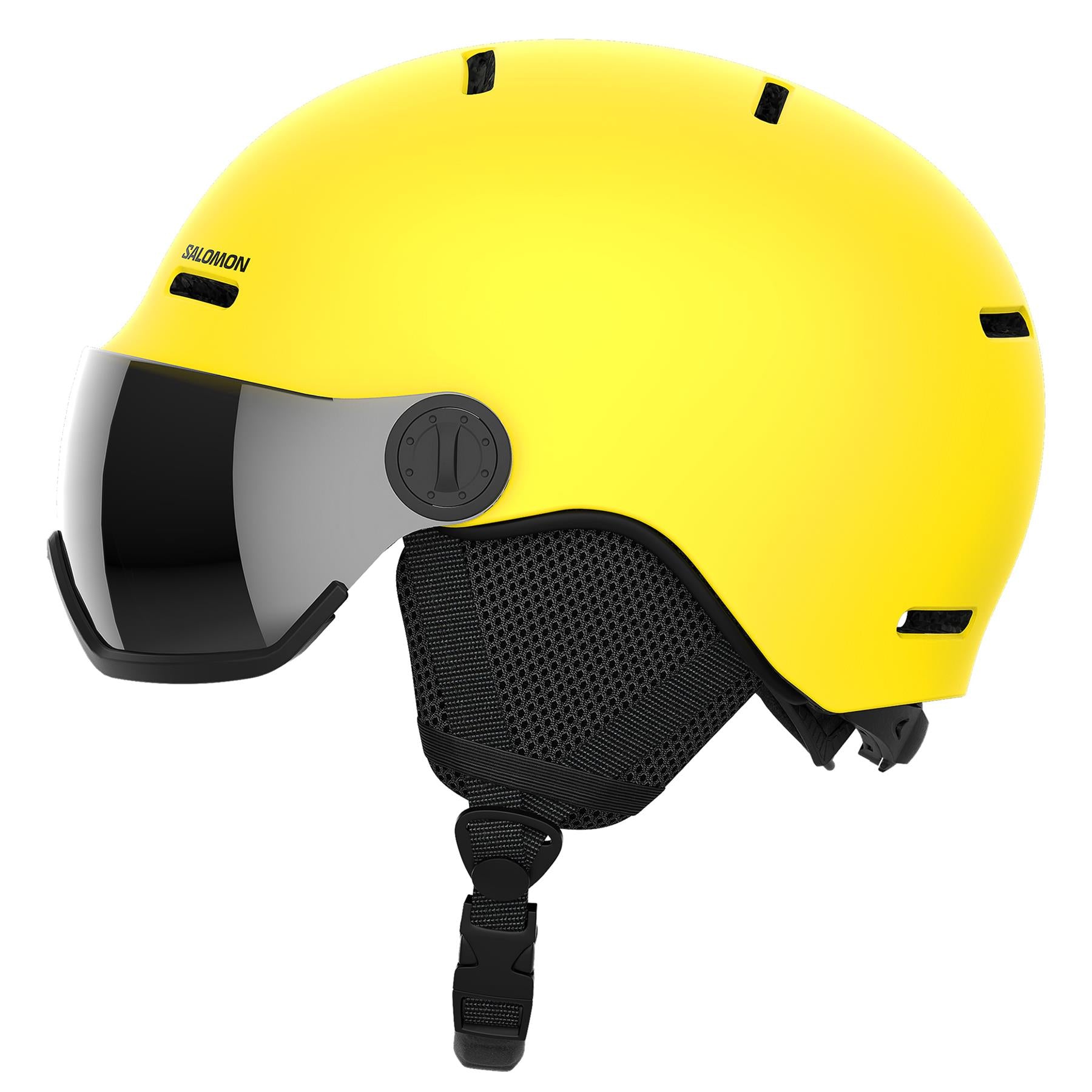 Salomon Orka Visor Kids Ski + Snowboard Helmet Vibrant Yellow - Universal Silver Lens