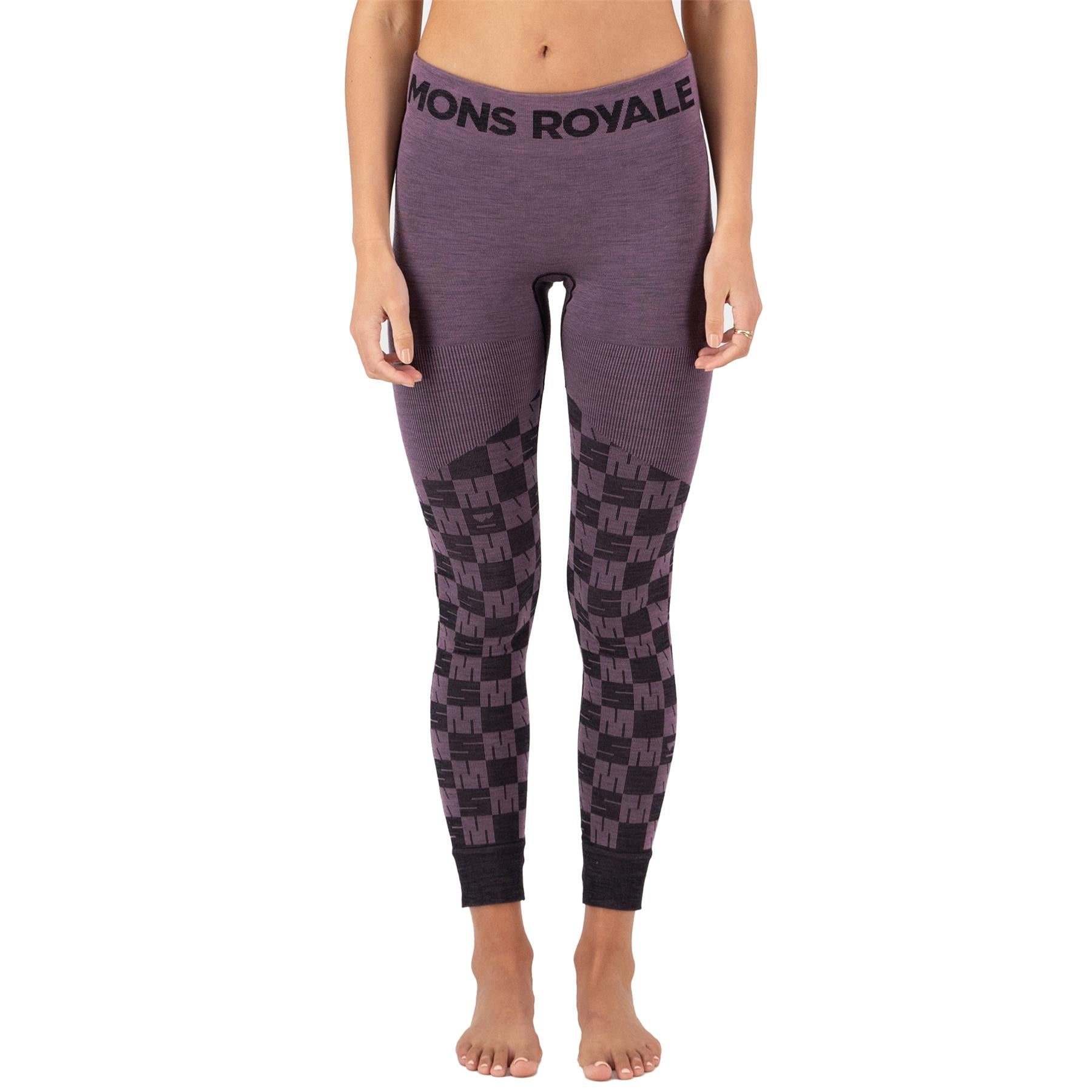 Mons Royale Womens Ascender Merino Seamless Leggings Mauve/Black