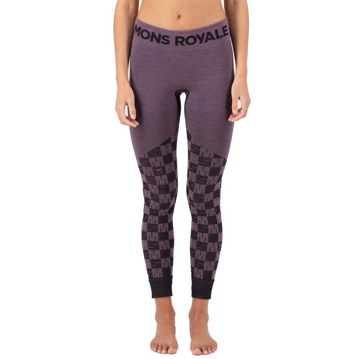 Mons Royale Womens Ascender Merino Seamless Leggings Mauve/Black