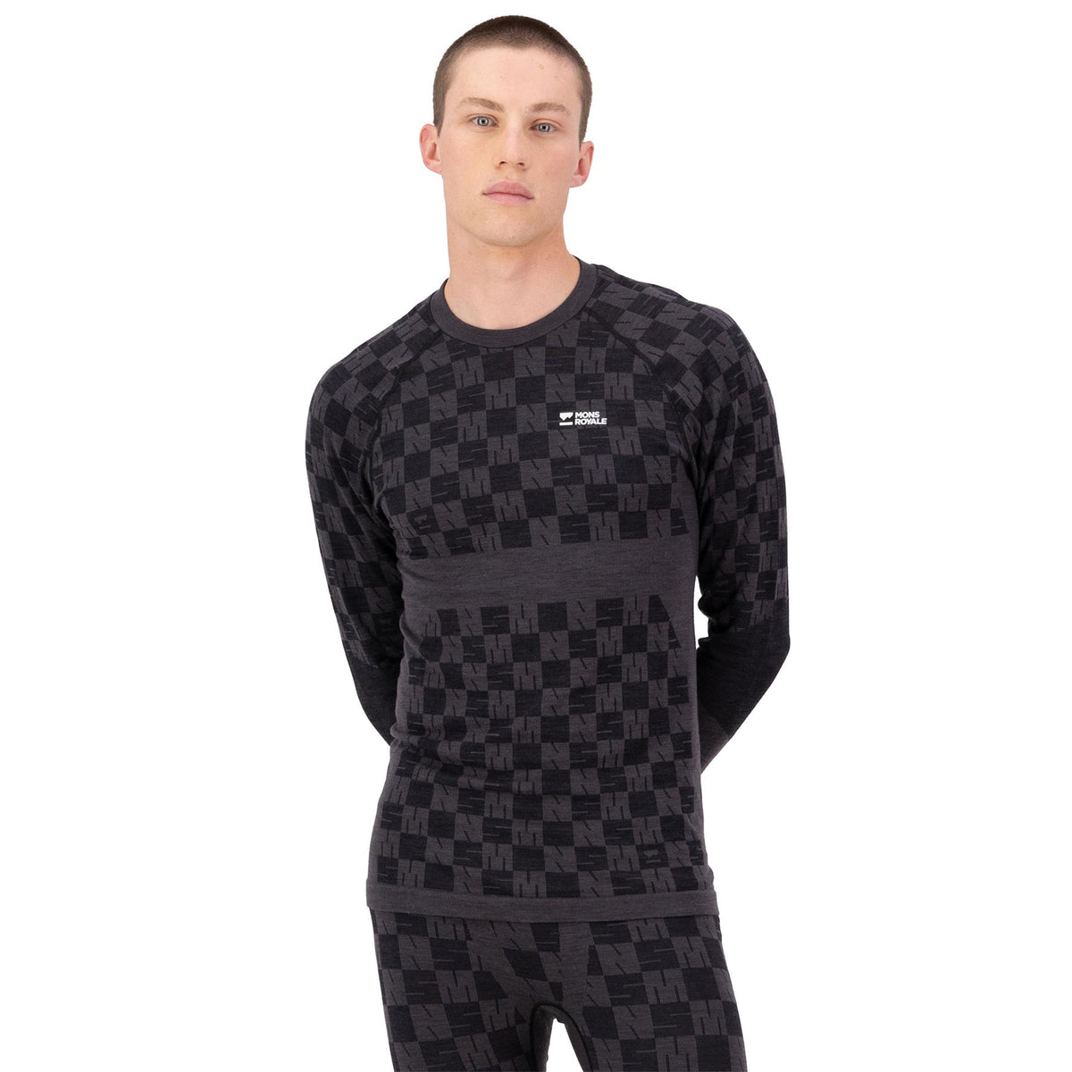 Mons Royale Mens Ascender Merino Seamless LS Thermal Top Forged Iron/Black