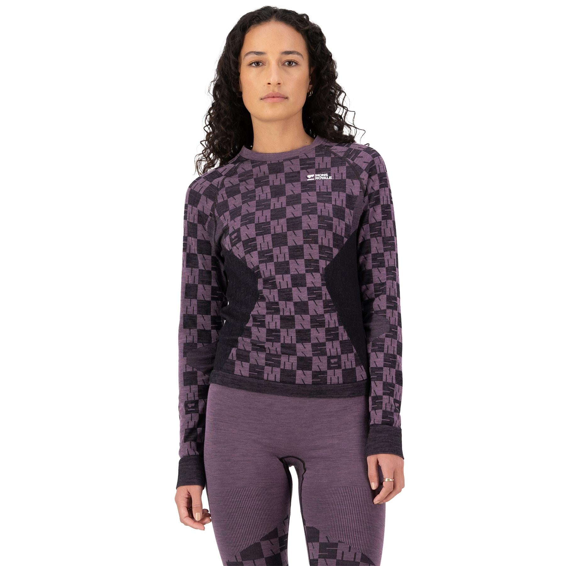 Mons Royale Womens Ascender Merino Seamless LS Thermal Top Mauve/Black
