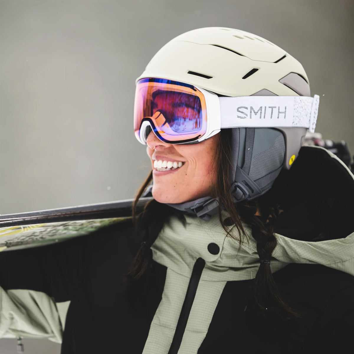 Smith 4D MAG S Goggles White Chunky Knit - Chromapop Everyday Rose Gold Mirror + Spare Lens