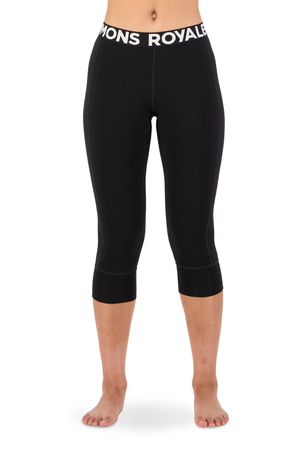 Mons Royale Womens Cascade Merino Base Layer 3/4 Leggings Black