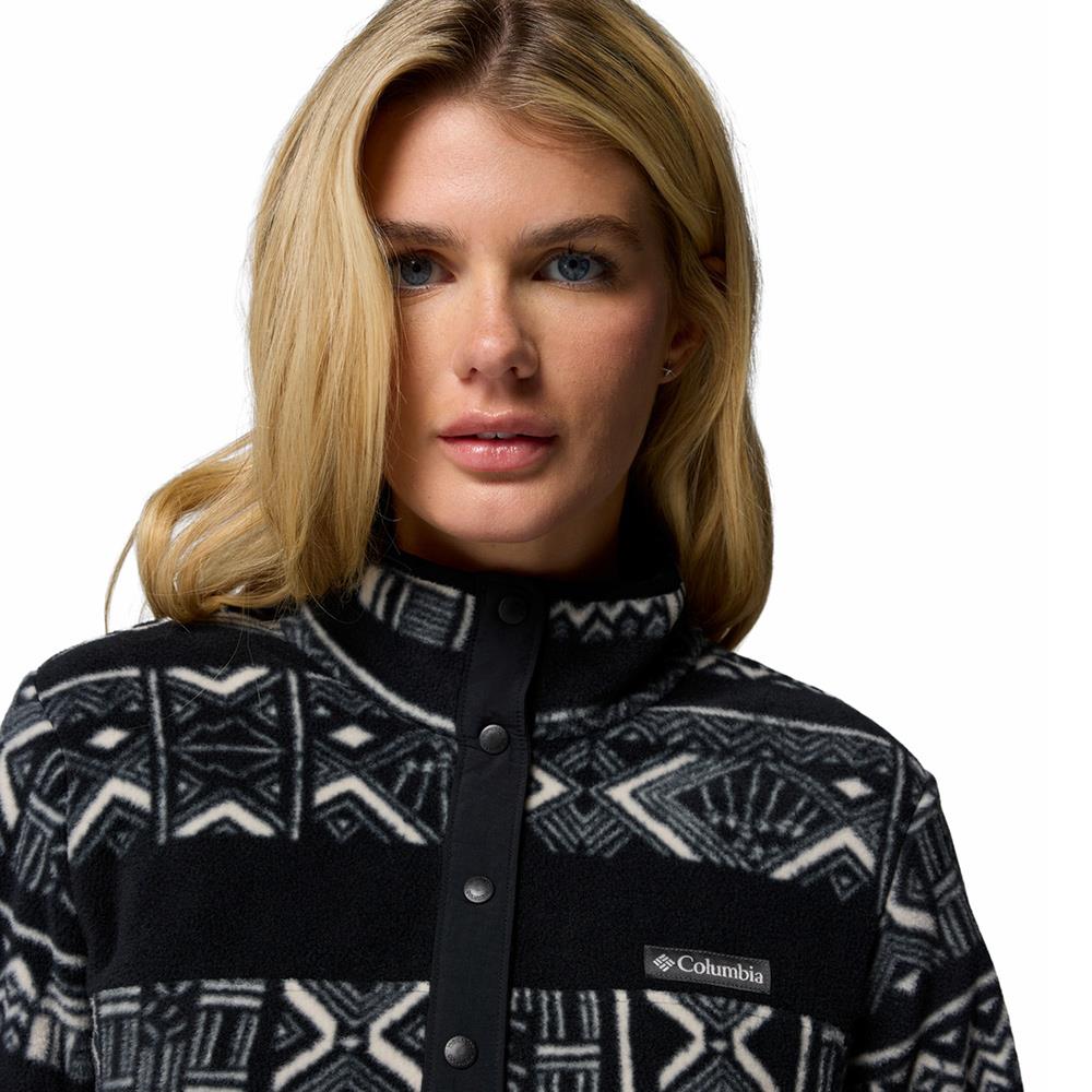 Columbia Benton Springs Printed 1/2 Snap PO Womens Fleece Black Deschutes