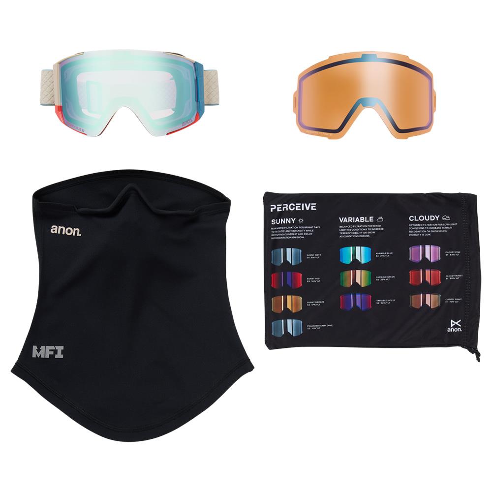 Anon Sync MFI Goggles Oat - Perceive Variable Blue + Cloudy Pink Lens + Face Mask