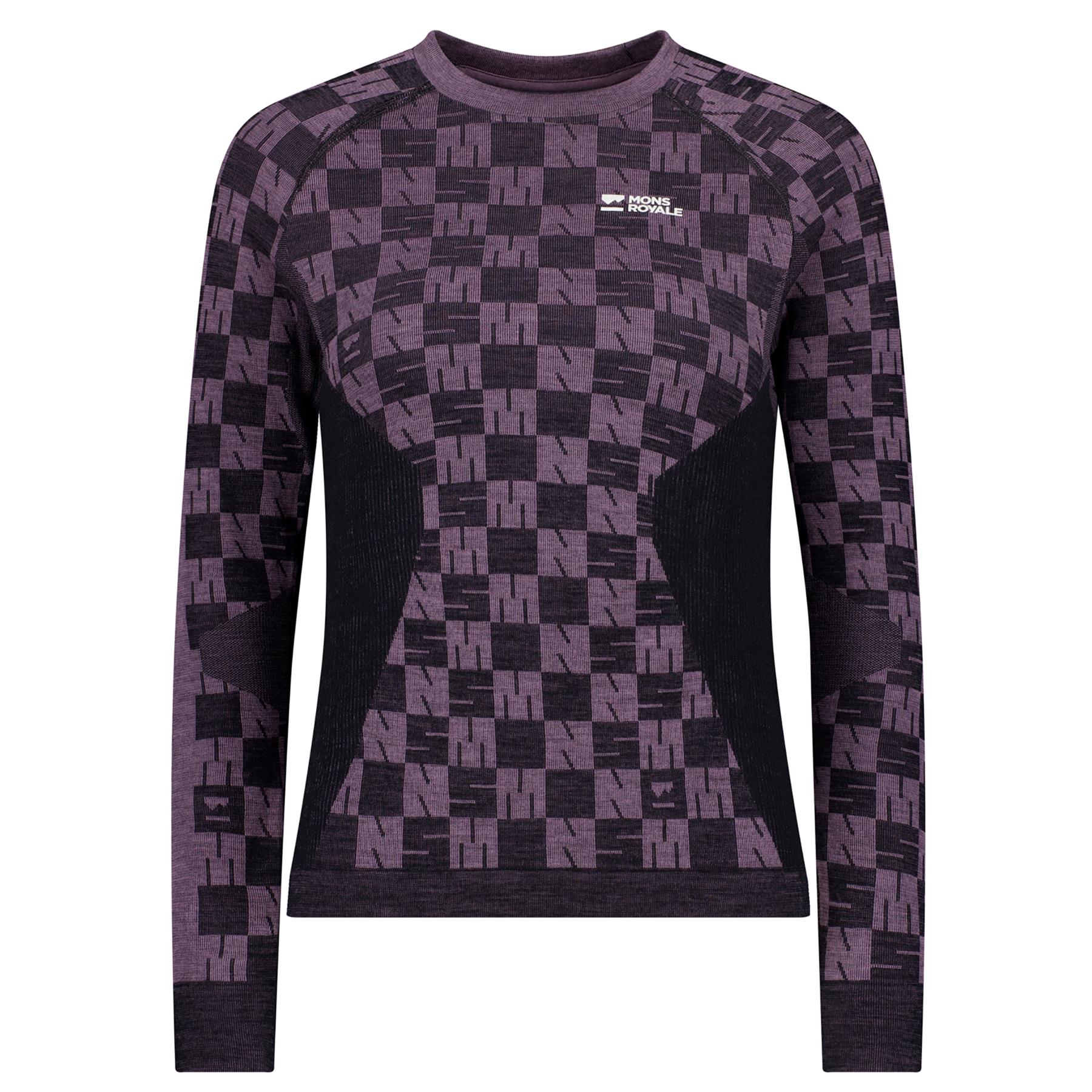 Mons Royale Womens Ascender Merino Seamless LS Thermal Top Mauve/Black