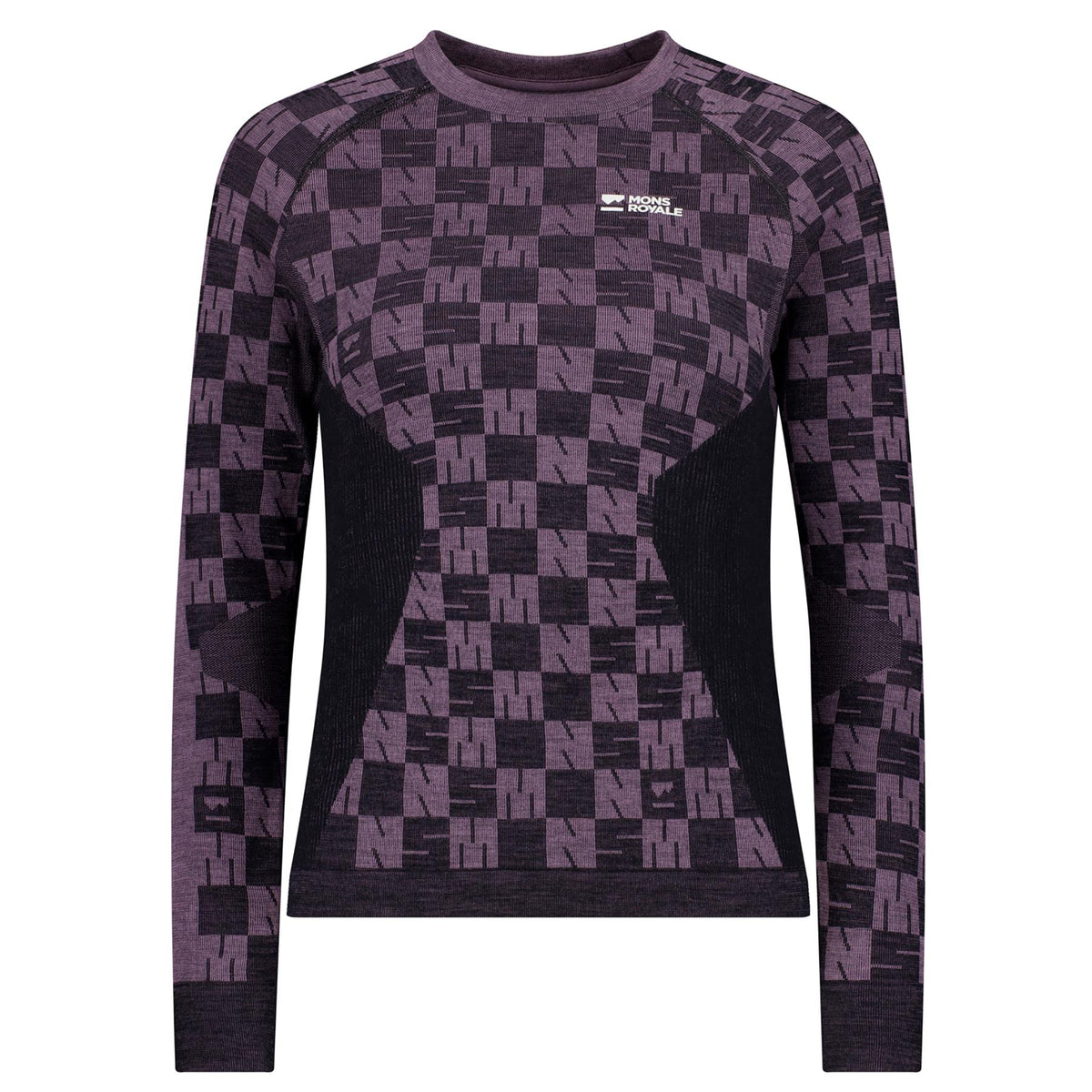 Mons Royale Womens Ascender Merino Seamless LS Thermal Top Mauve/Black