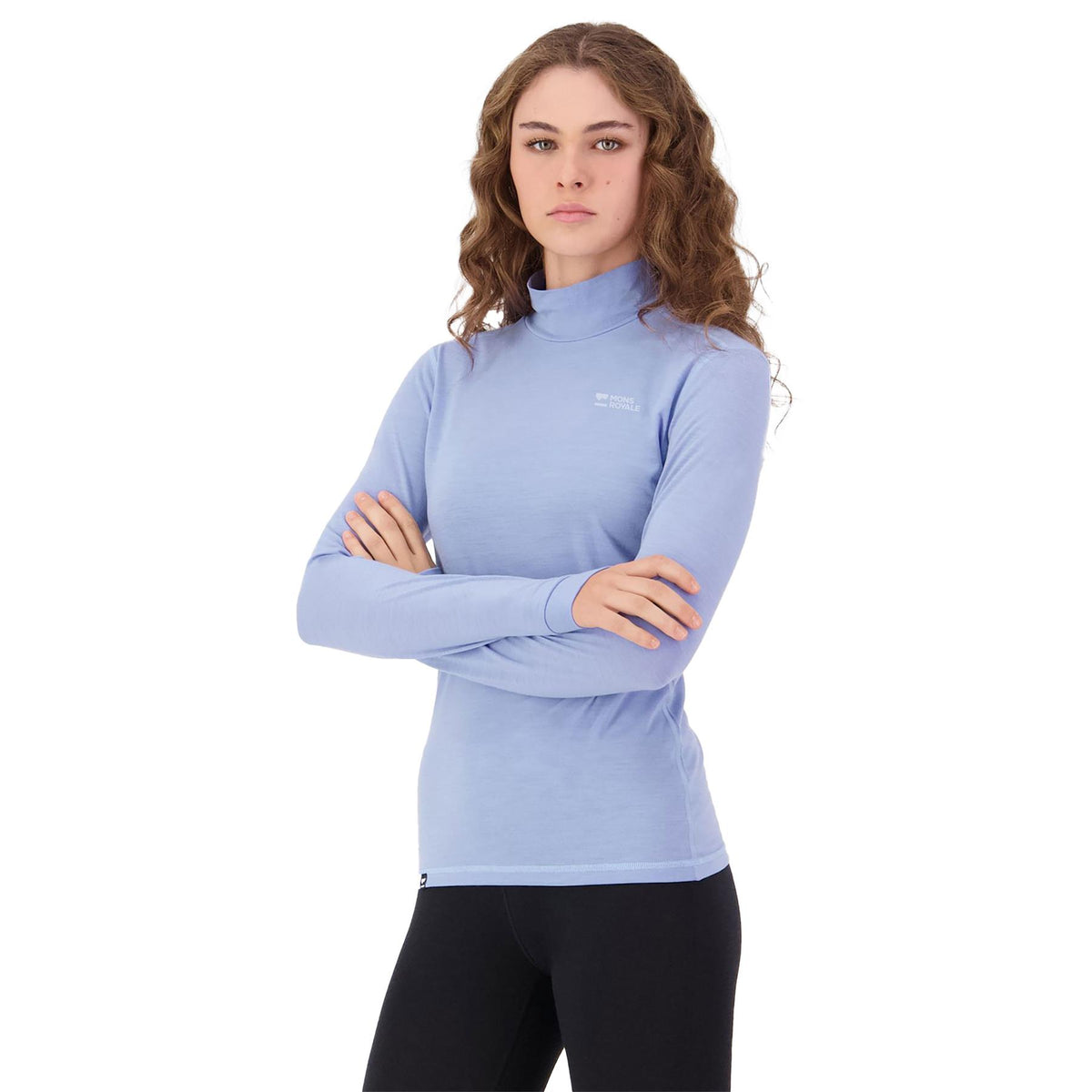 Mons Royale Womens Cascade Merino Base Layer Mock Neck LS Top Black Moonstone