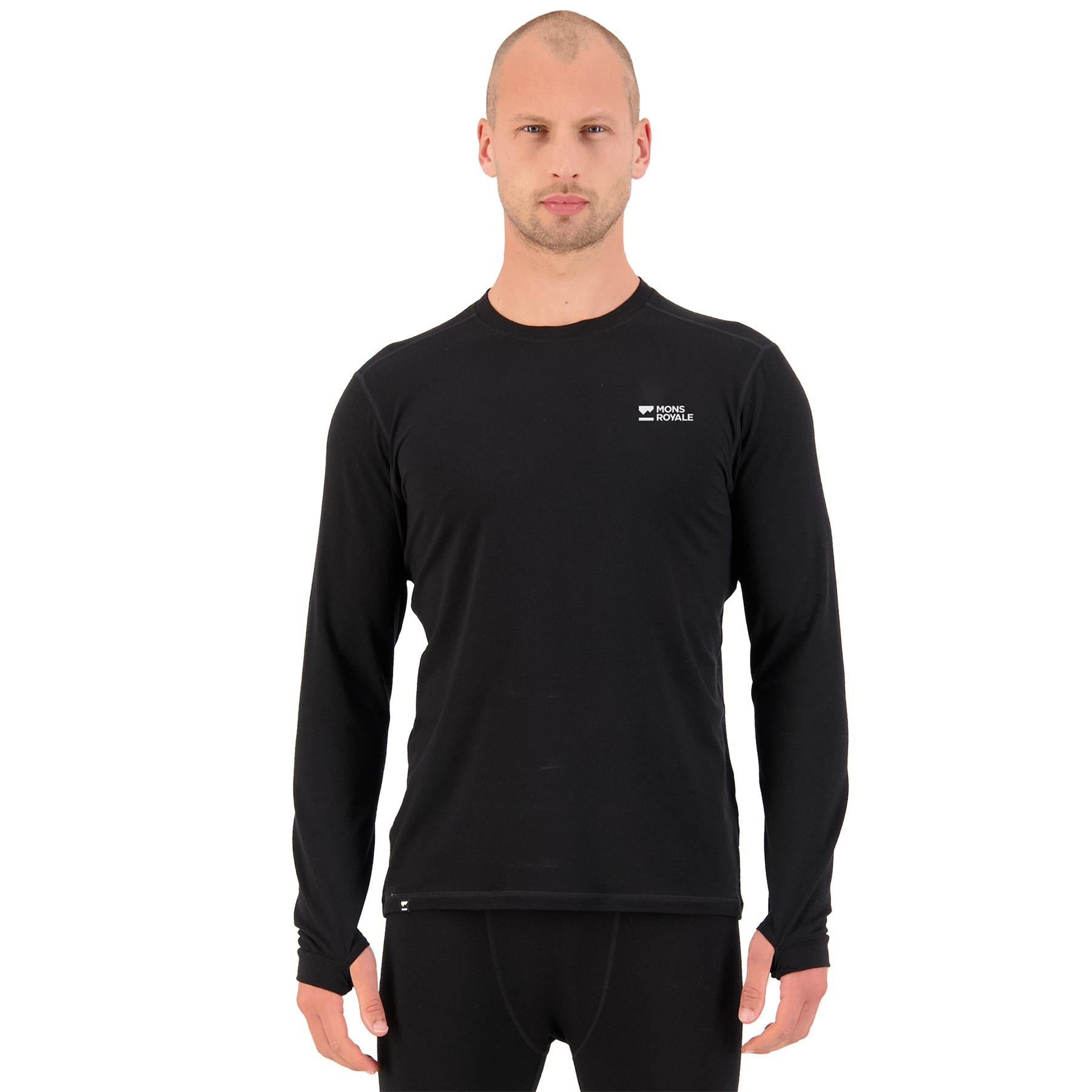 Mons Royale Mens Cascade Merino Base Layer LS Top Black