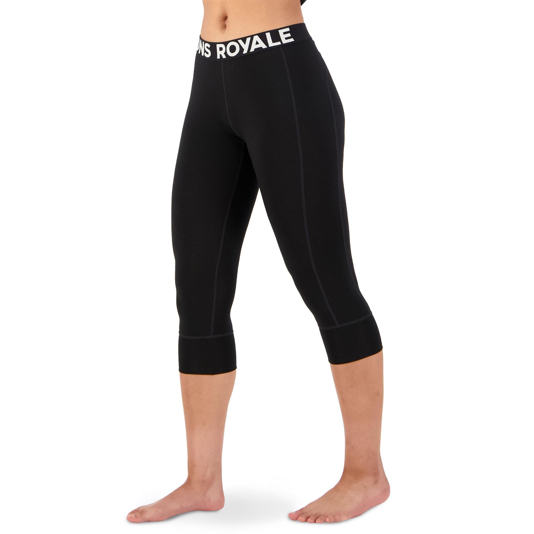 Mons Royale Womens Cascade Merino Base Layer 3/4 Leggings Black
