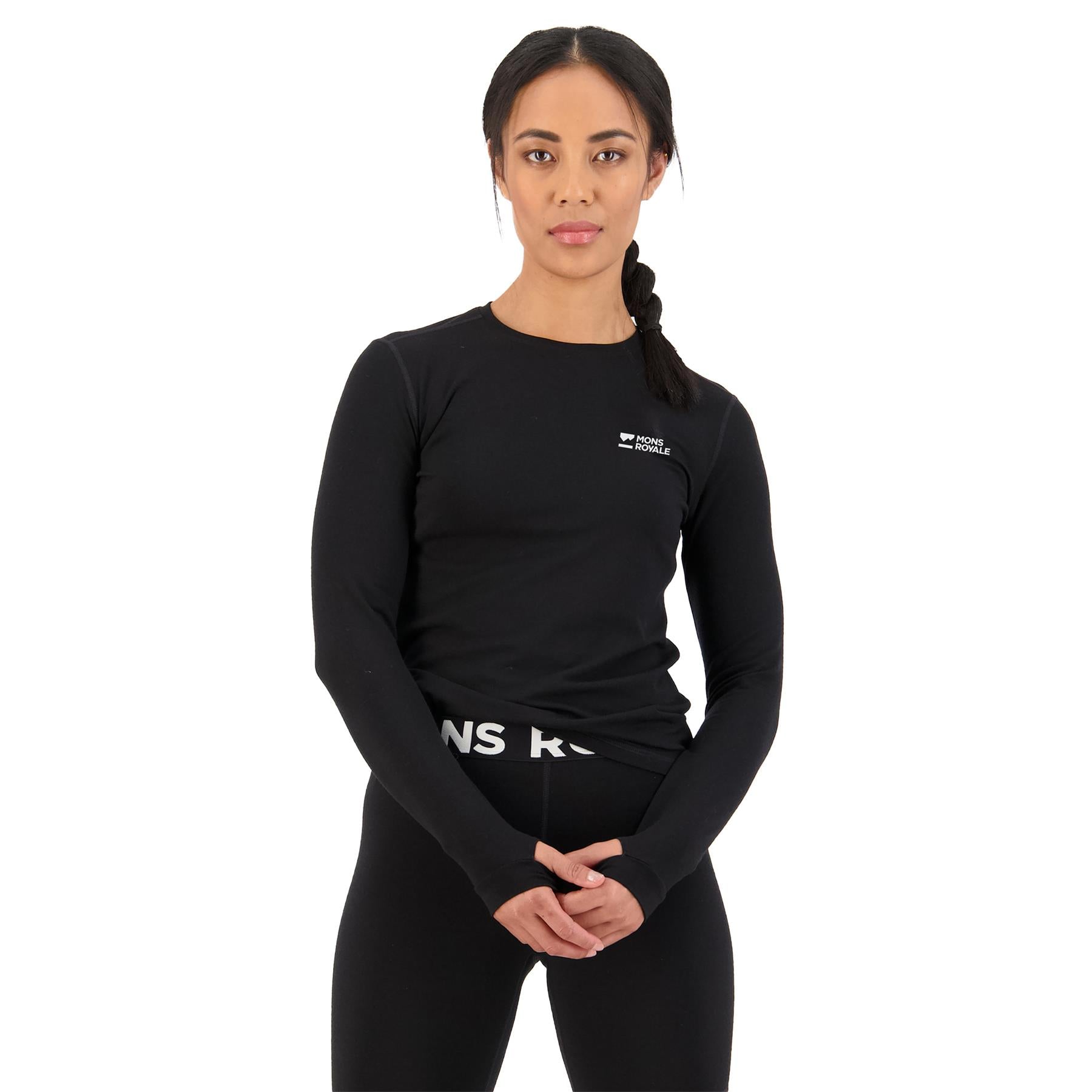 Mons Royale Womens Cascade Merino Base Layer LS Top Black