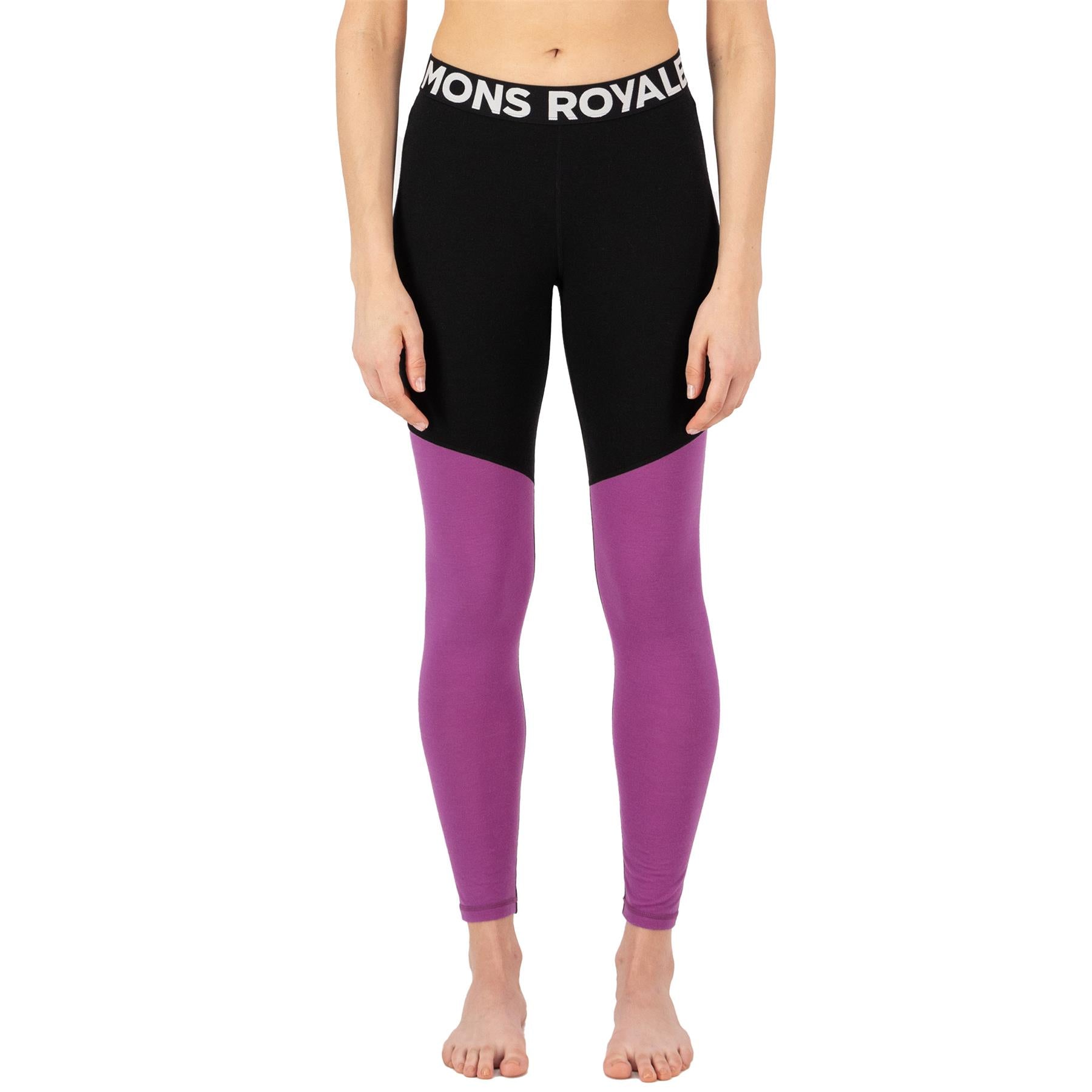 Mons Royale Womens Cascade Merino Base Layer Leggings Purple Bolt