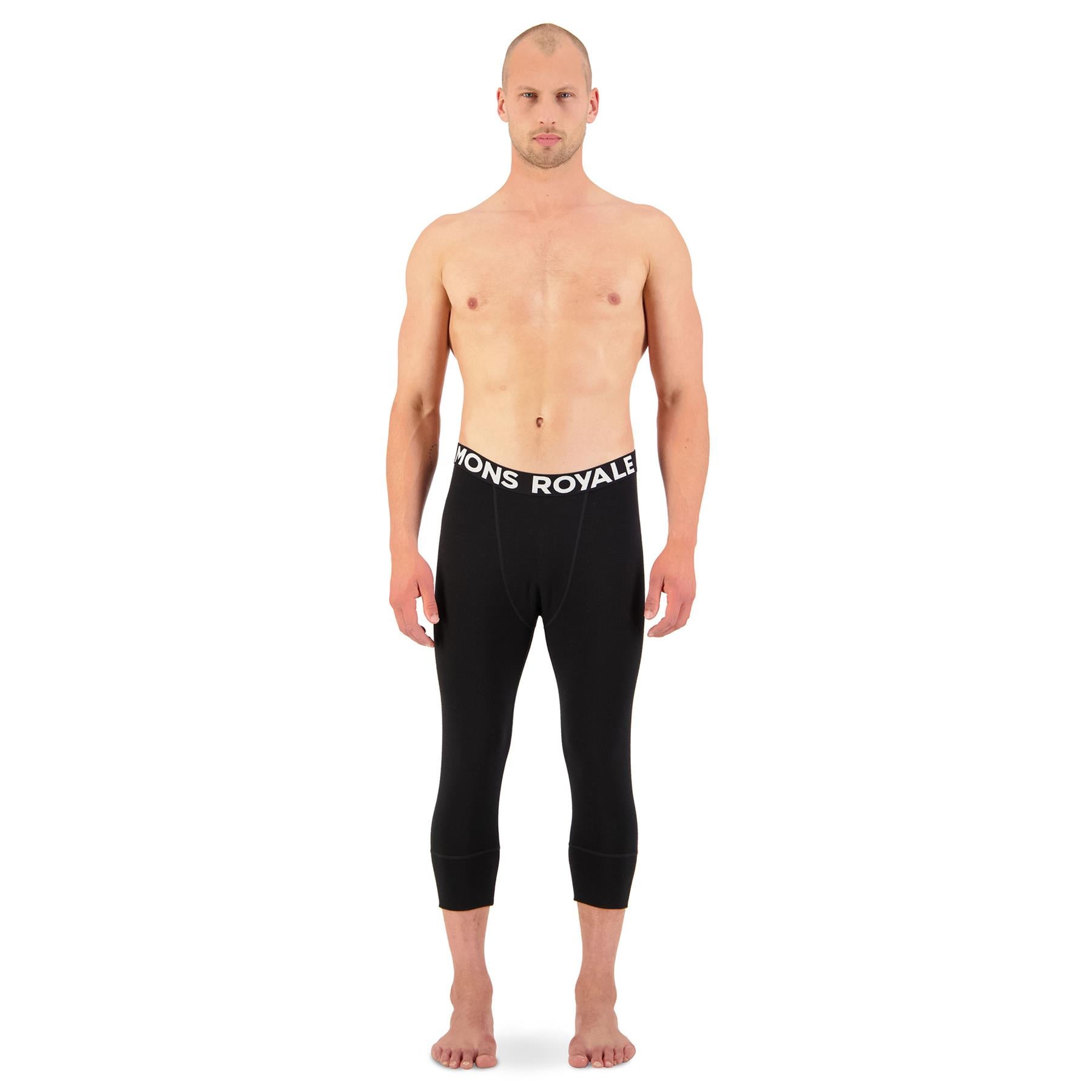 Mons Royale Mens Cascade Merino Flex 200 3/4 Base Layer Leggings Black
