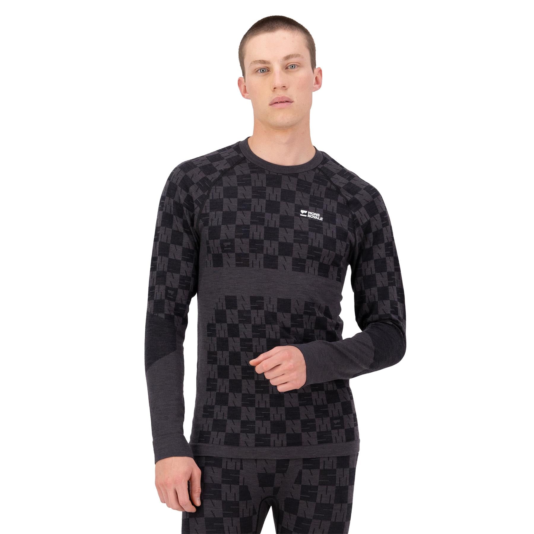 Mons Royale Mens Ascender Merino Seamless LS Thermal Top Forged Iron/Black