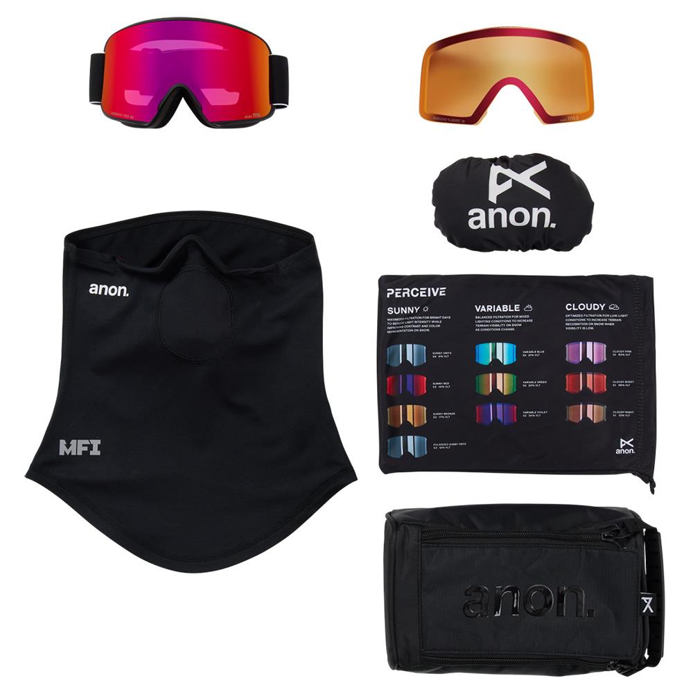 Anon M6 MFI Goggles Black - Perceive Sunny Red + Cloudy Burst Lens + Face Mask