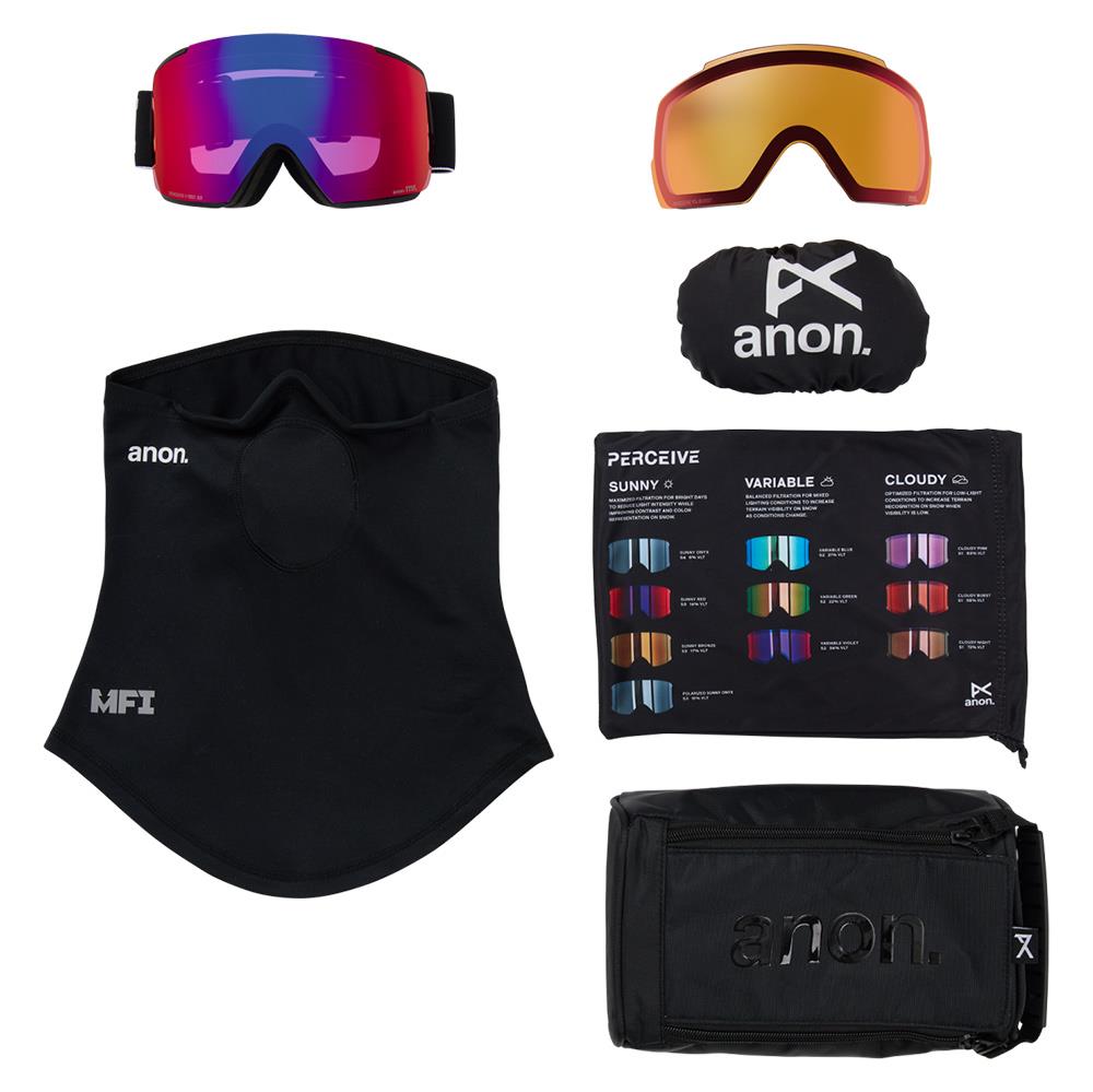 Anon M5 MFI Goggles Black - Perceive Sunny Red + Cloudy Burst Lens + Face Mask