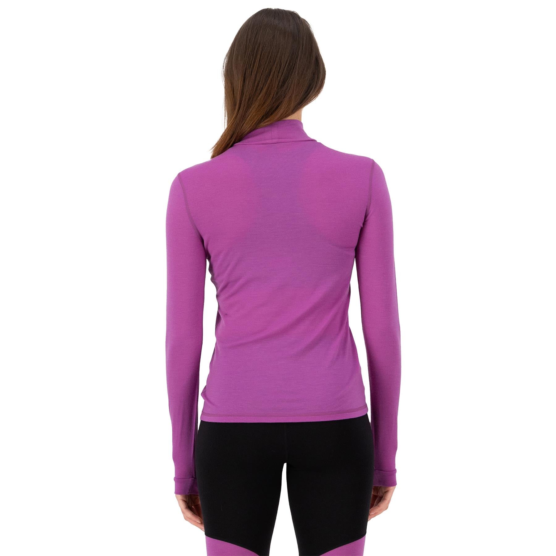 Mons Royale Womens Cascade Merino Base Layer Mock Neck LS Top Purple Bolt