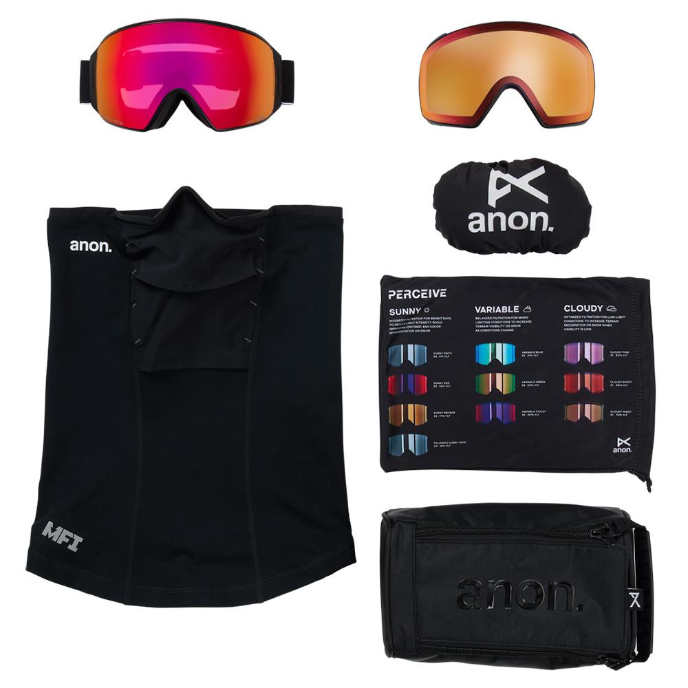 Anon M4 MFI Toric Goggles Black - Perceive Sunny Red + Cloudy Burst Lens + Face Mask