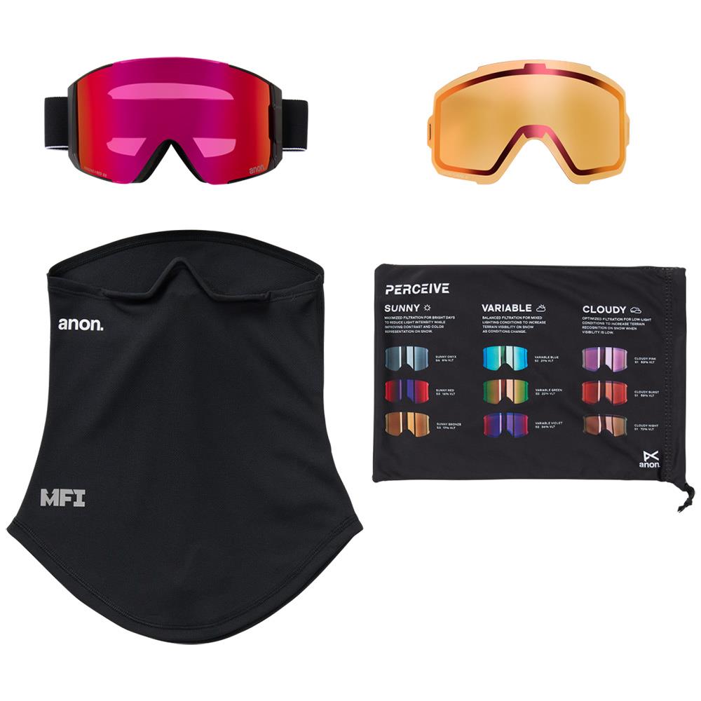 Anon Sync MFI Goggles Black - Perceive Sunny Red + Cloudy Burst Lens + Face Mask