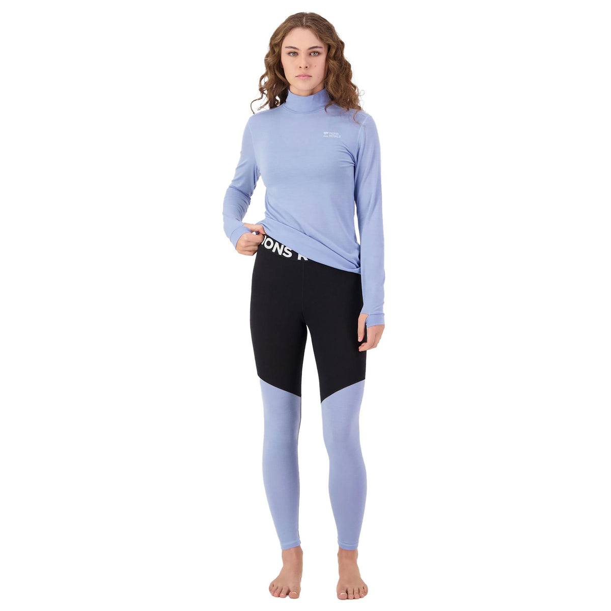 Mons Royale Womens Cascade Merino Base Layer Mock Neck LS Top Black Moonstone