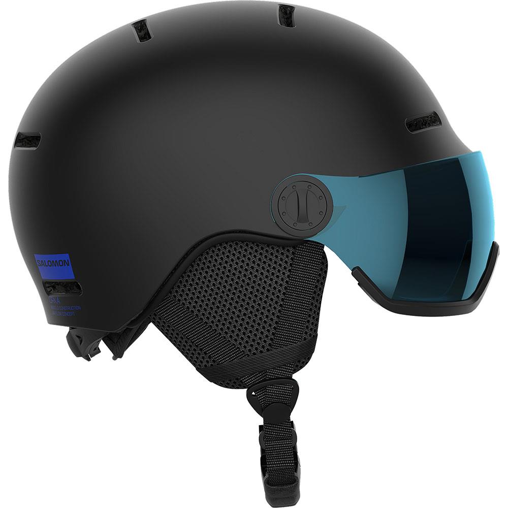 Salomon Orka Visor Kids Ski + Snowboard Helmet Black - Universal Flash Blue Lens