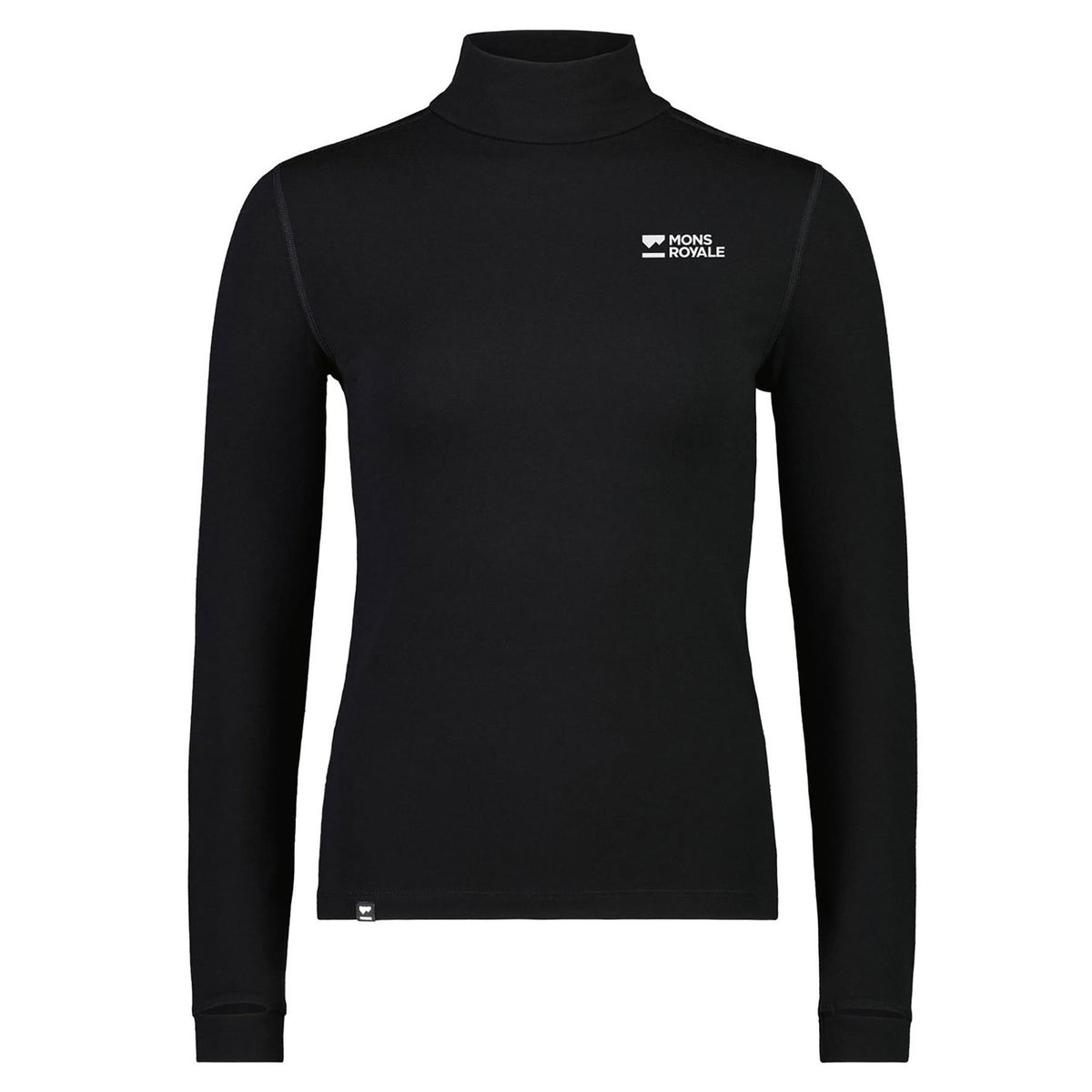 Mons Royale Womens Cascade Merino Base Layer Mock Neck LS Top Black