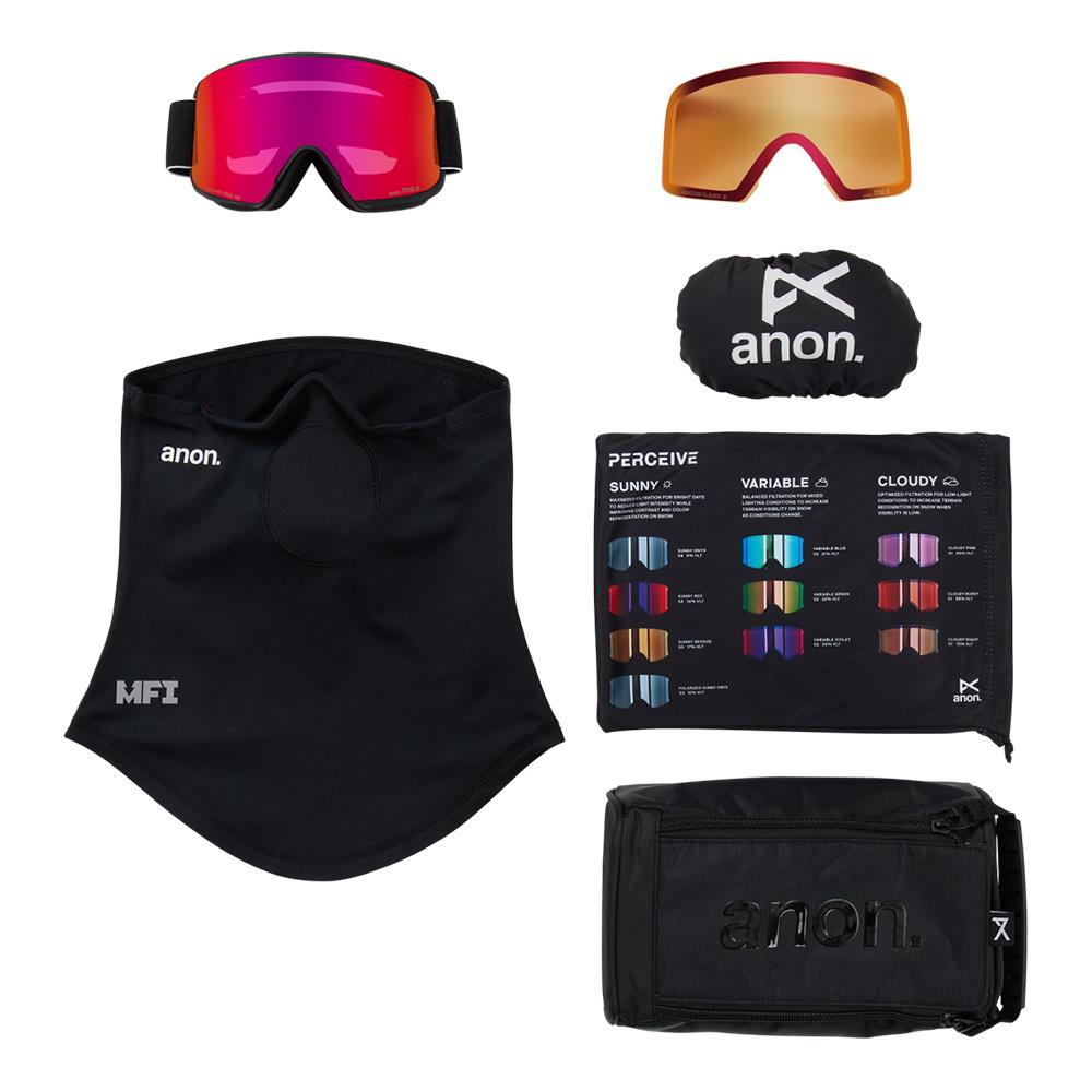 Anon M6S MFI Goggles Black - Perceive Sunny Red + Cloudy Burst Lens + Face Mask