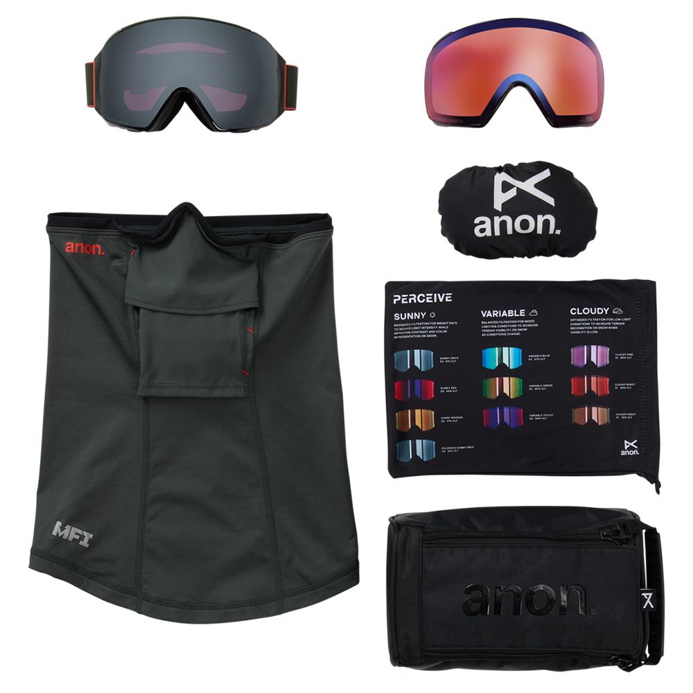Anon M4 MFI Toric Goggles Fiesta Red - Perceive Sunny Onyx + Variable Violet Lens + Face Mask