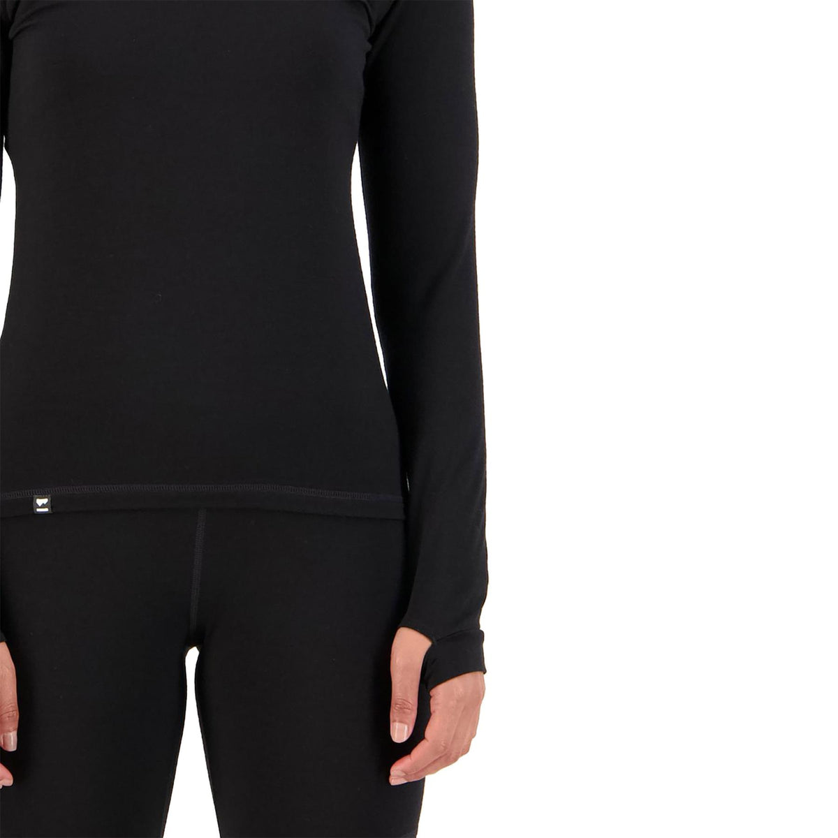 Mons Royale Womens Cascade Merino Base Layer Mock Neck LS Top Black