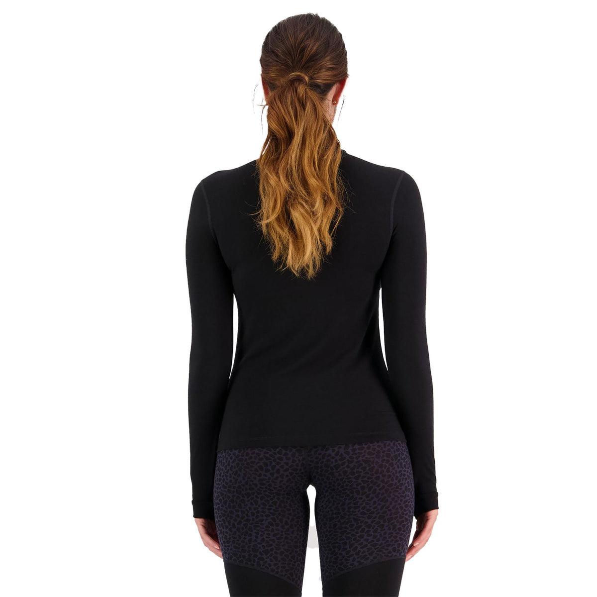 Mons Royale Womens Cascade Merino Base Layer Mock Neck LS Top Black