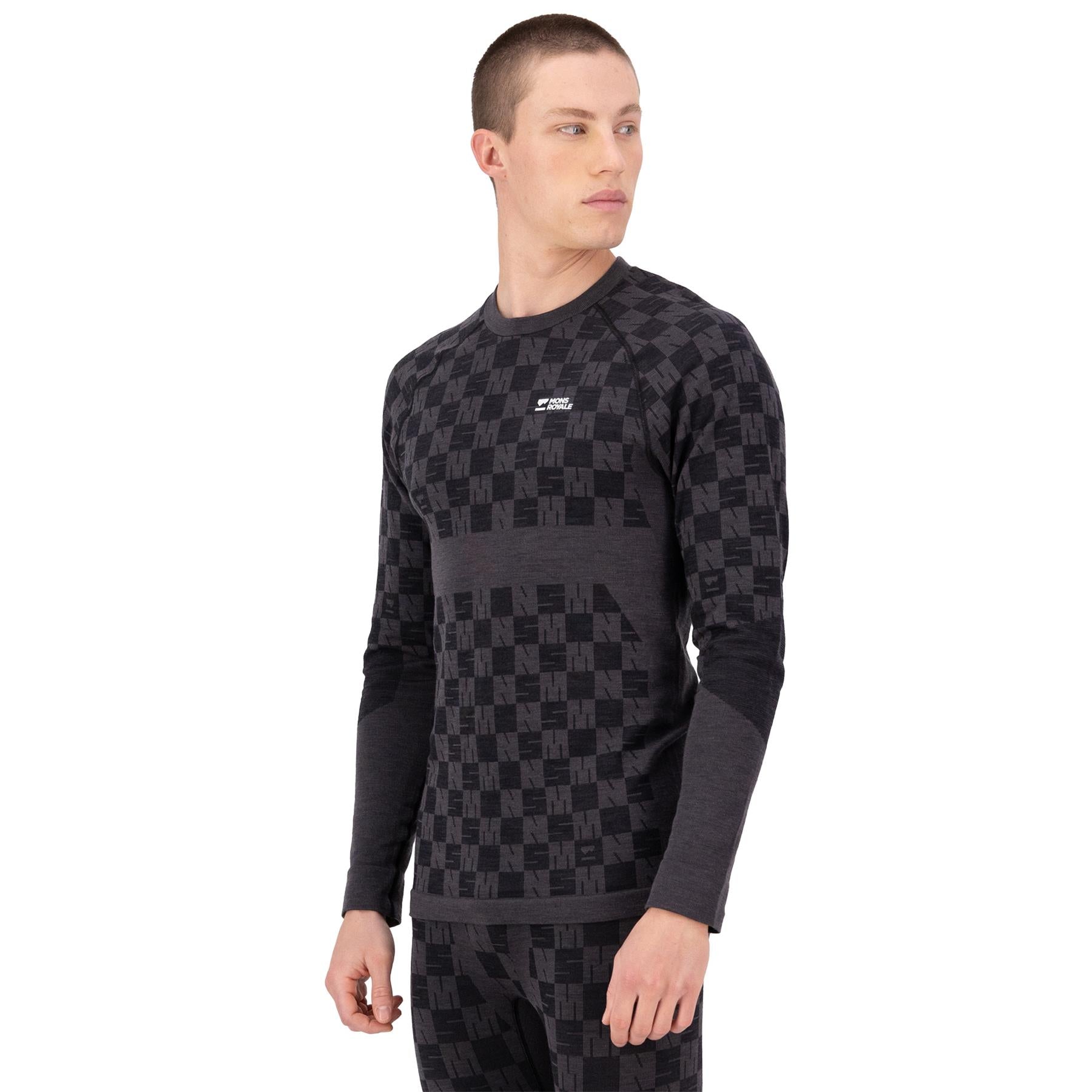 Mons Royale Mens Ascender Merino Seamless LS Thermal Top Forged Iron/Black