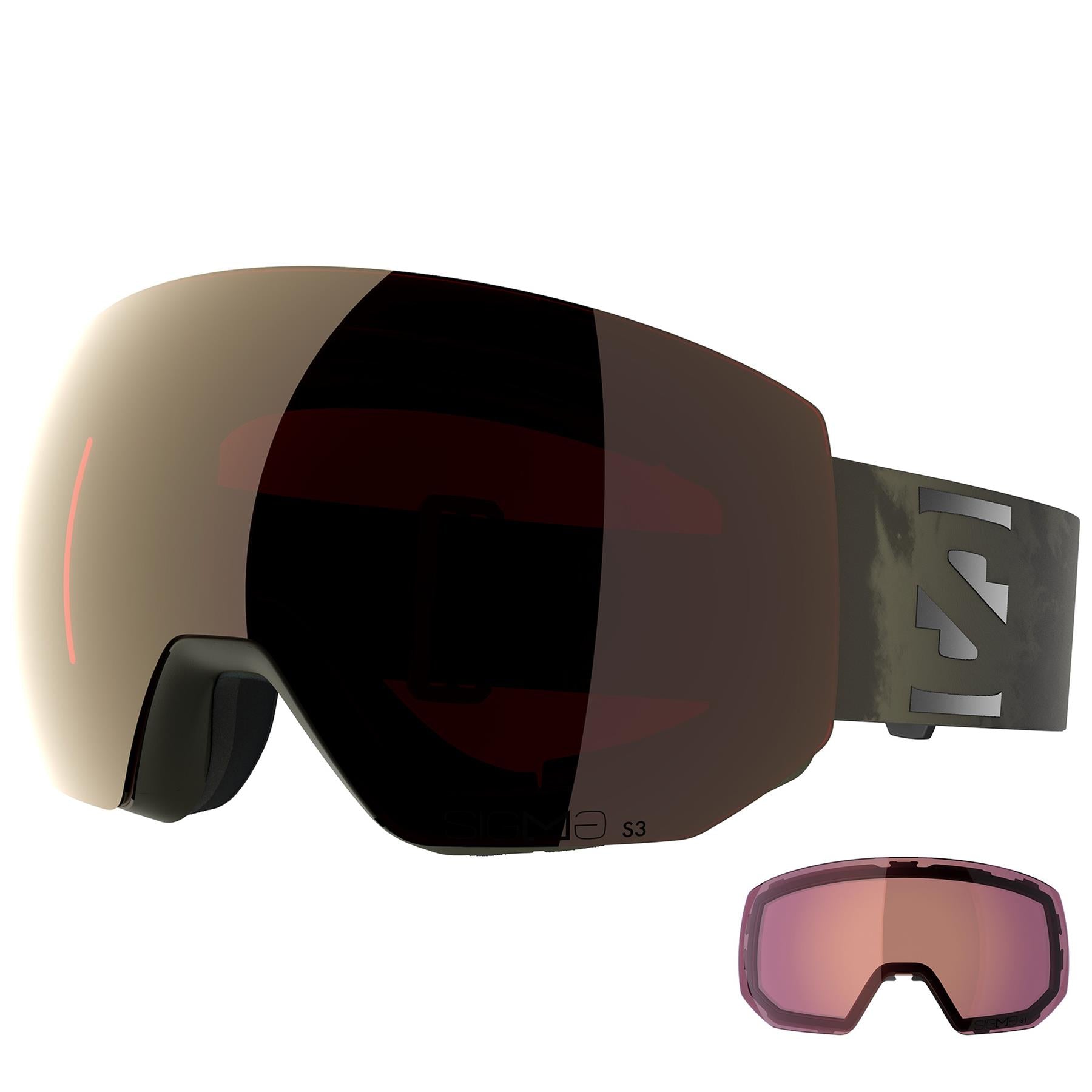 Salomon Radium Pro Sigma Goggles Olive Nights - Gun Metal + Light Blue Lens