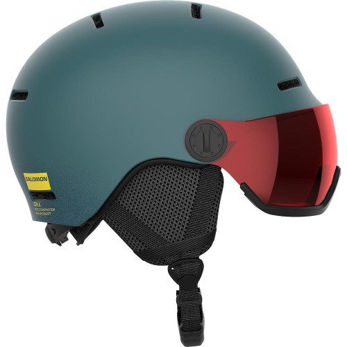 Salomon Orka Visor Kids Ski + Snowboard Helmet North Atlantic - Universal Flash Red Lens