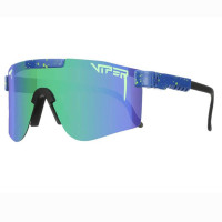 Pit Viper The Leonardo Polarized Double Wide Sunglasses Blue/Green Splatter - Polarized Blue Revo Mirror